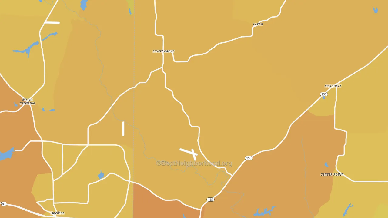 Map of the best neighborhoods in the Big Sandy area, with better matches in green and worse matches in red