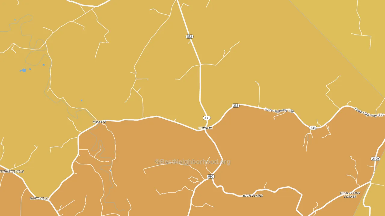 Map of the best neighborhoods in the Big Spring area, with better matches in green and worse matches in red