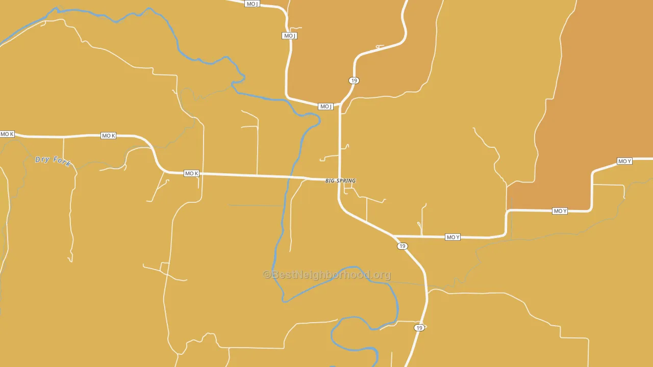 Map of the best neighborhoods in the Big Spring area, with better matches in green and worse matches in red