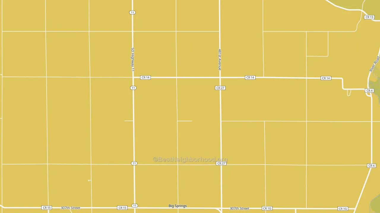 Map of the best neighborhoods in the Big Springs area, with better matches in green and worse matches in red