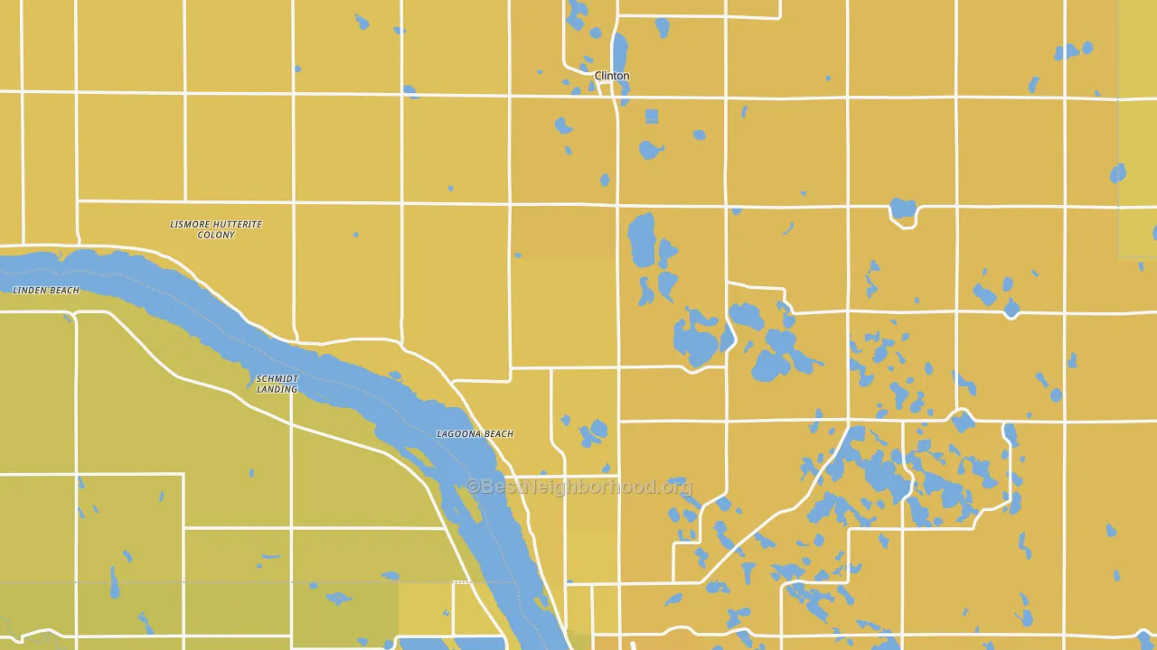 Map of the best neighborhoods in the Big Stone County area, with better matches in green and worse matches in red