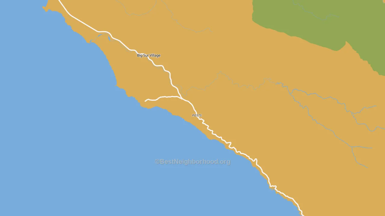 Map of the best neighborhoods in the Big Sur area, with better matches in green and worse matches in red