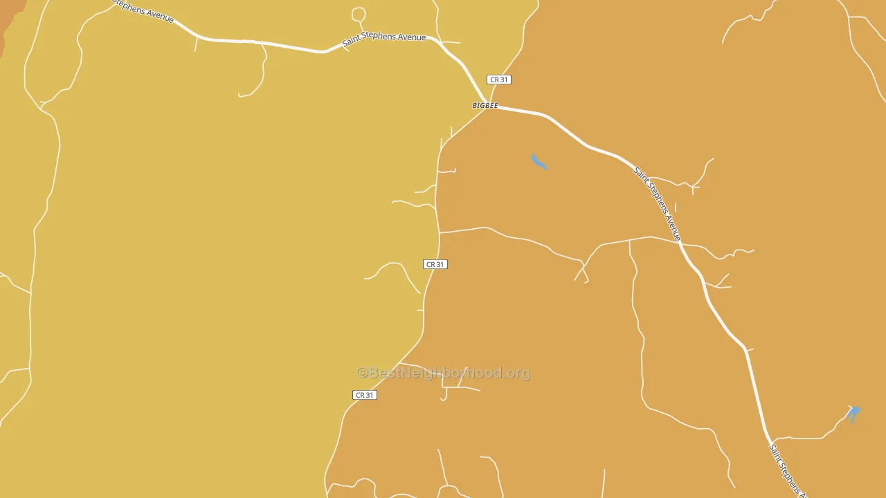 Map of the best neighborhoods in the Bigbee area, with better matches in green and worse matches in red