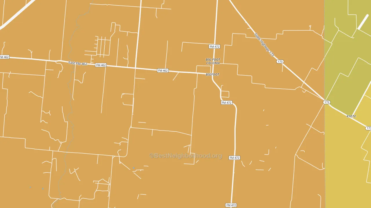 Map of the best neighborhoods in the Bigfoot area, with better matches in green and worse matches in red