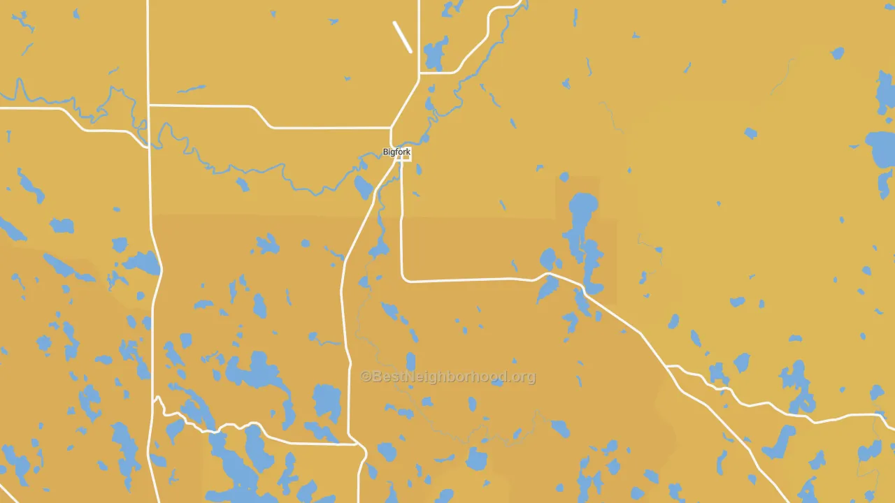 Map of the best neighborhoods in the Bigfork area, with better matches in green and worse matches in red