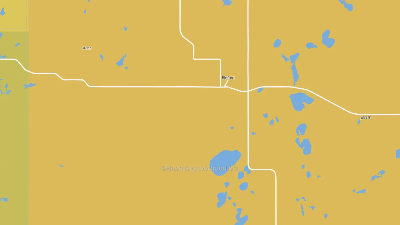 Map of the best neighborhoods in the Binford area, with better matches in green and worse matches in red