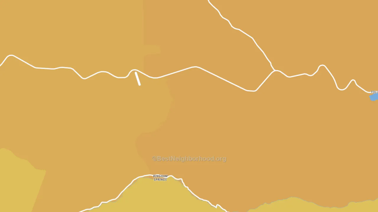 Map of the best neighborhoods in the Bingham Springs area, with better matches in green and worse matches in red