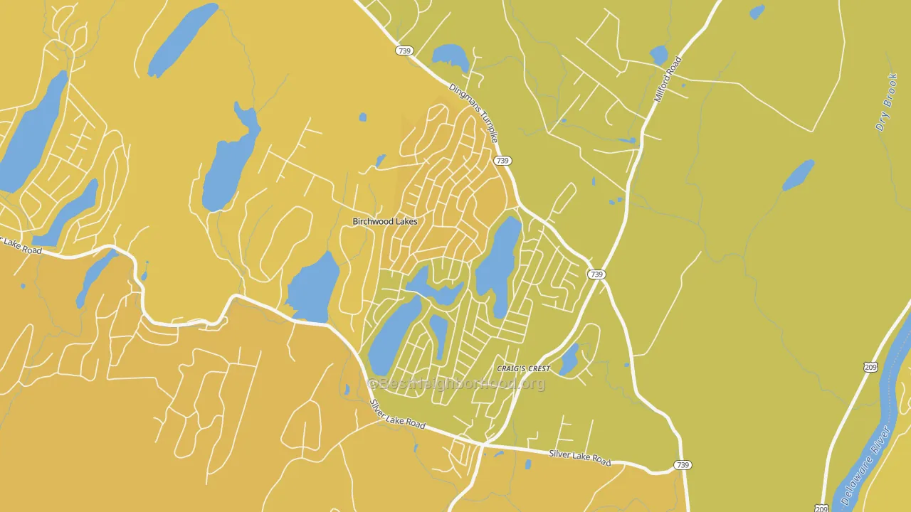 Map of the best neighborhoods in the Birchwood Lakes area, with better matches in green and worse matches in red