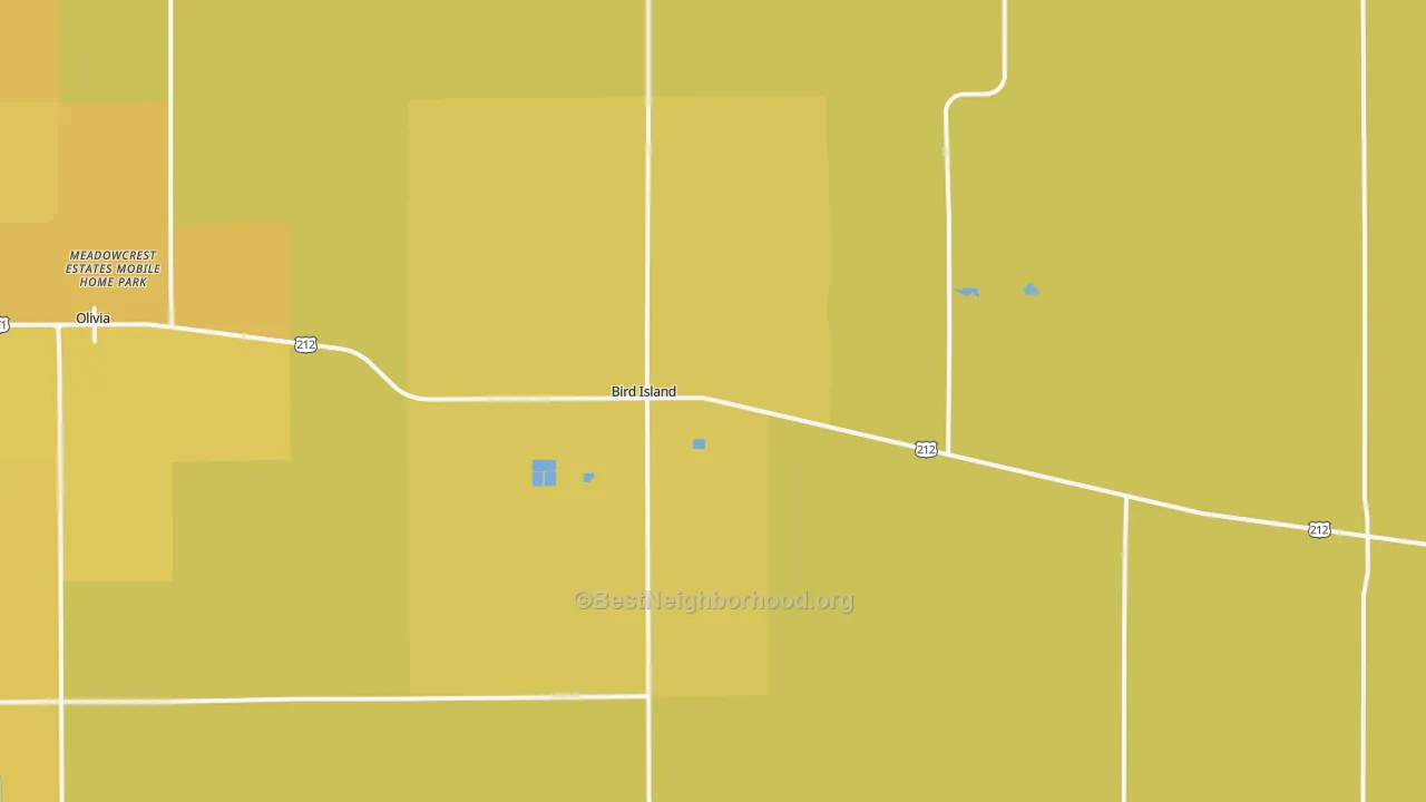 Map of the best neighborhoods in the Bird Island area, with better matches in green and worse matches in red