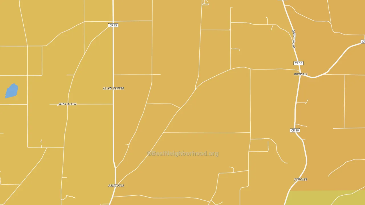 Map of the best neighborhoods in the Birdsall area, with better matches in green and worse matches in red