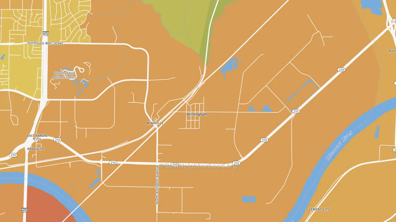 Map of the best neighborhoods in the Birmingham area, with better matches in green and worse matches in red