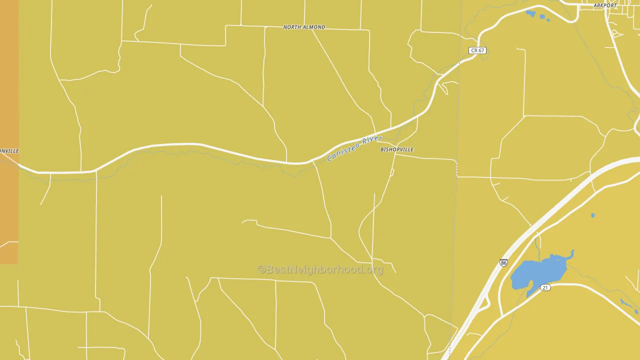 Map of the best neighborhoods in the Bishopville area, with better matches in green and worse matches in red