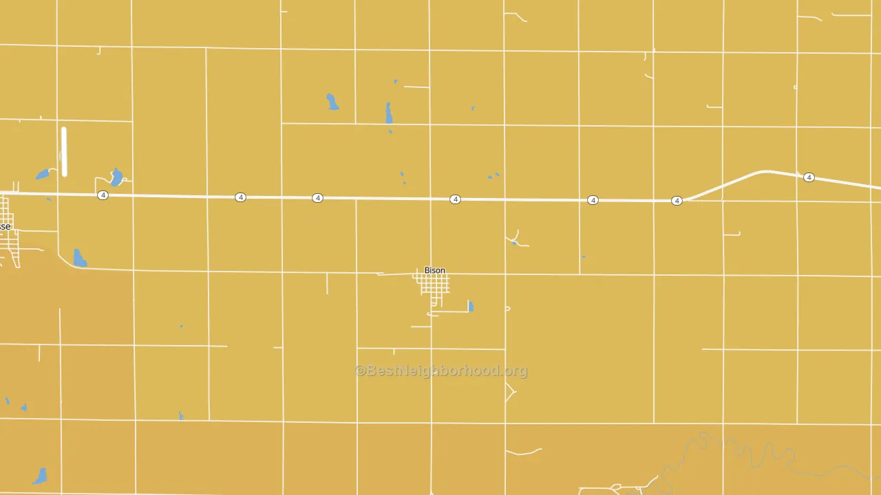 Map of the best neighborhoods in the Bison area, with better matches in green and worse matches in red