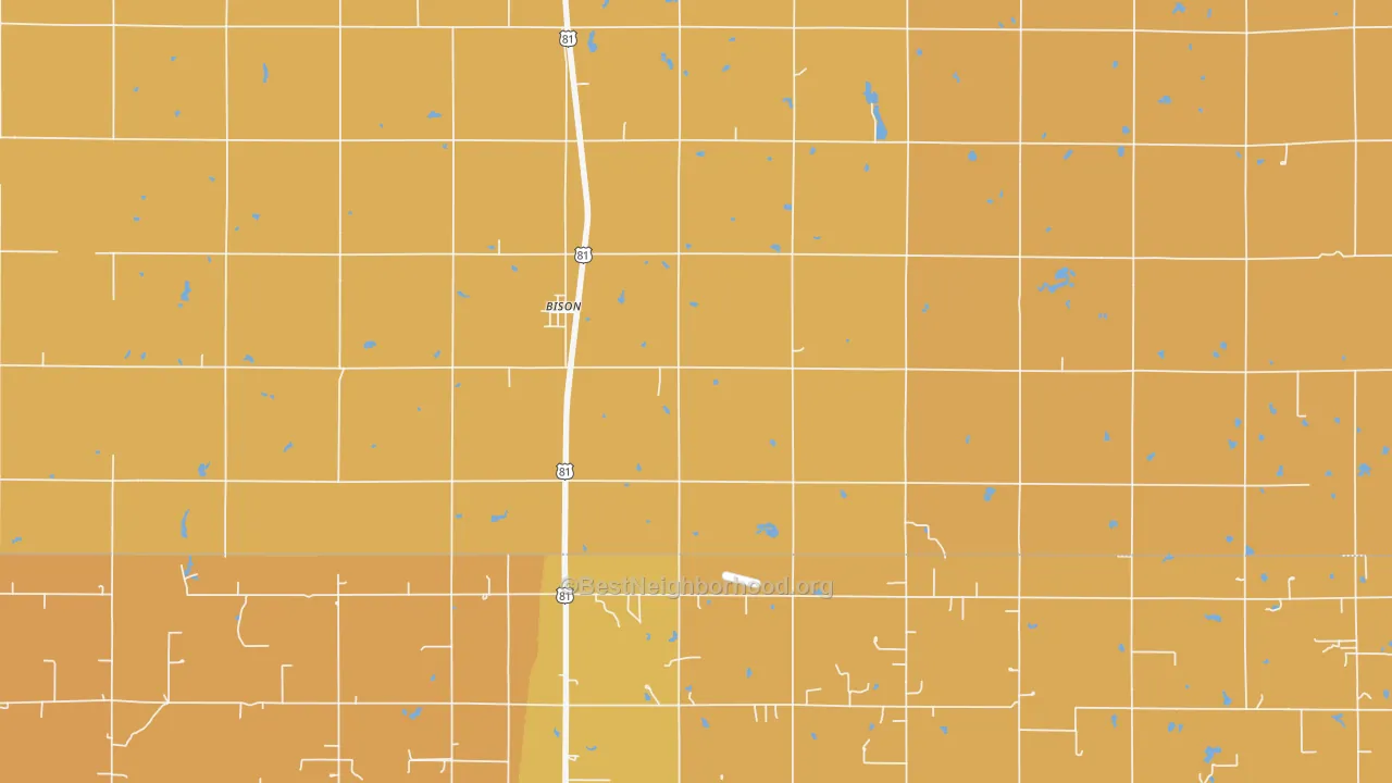 Map of the best neighborhoods in the Bison area, with better matches in green and worse matches in red