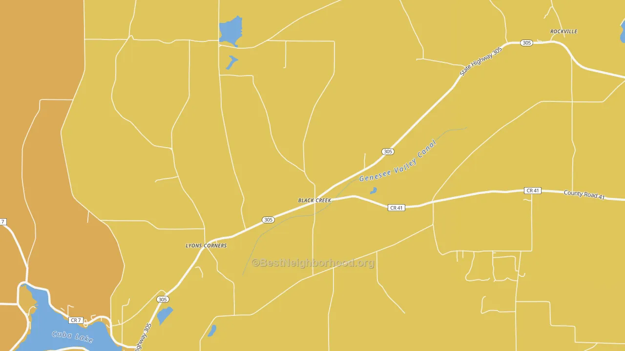 Map of the best neighborhoods in the Black Creek area, with better matches in green and worse matches in red