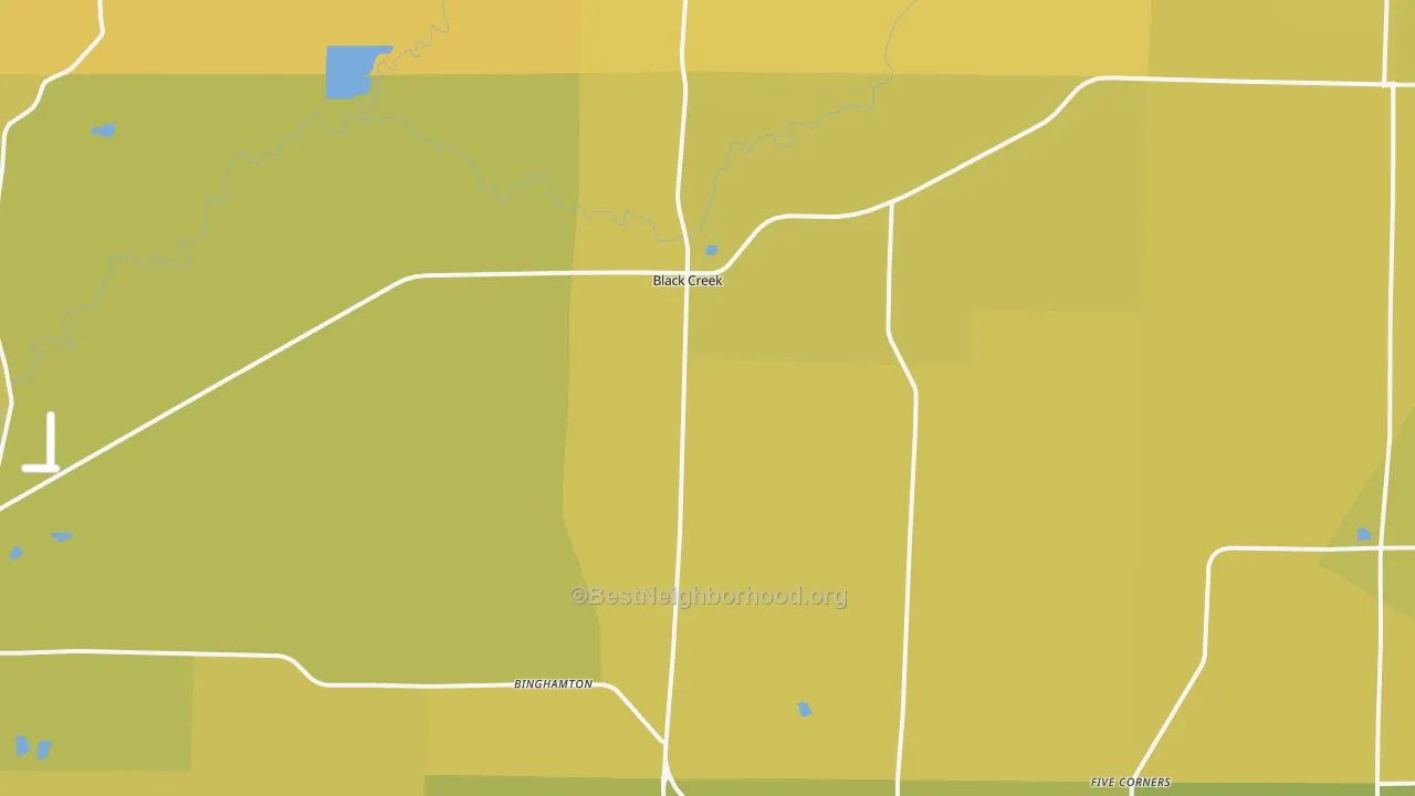 Map of the best neighborhoods in the Black Creek area, with better matches in green and worse matches in red