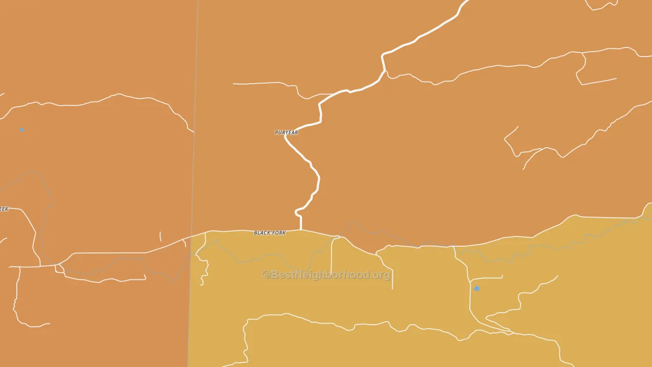 Map of the best neighborhoods in the Black Fork area, with better matches in green and worse matches in red