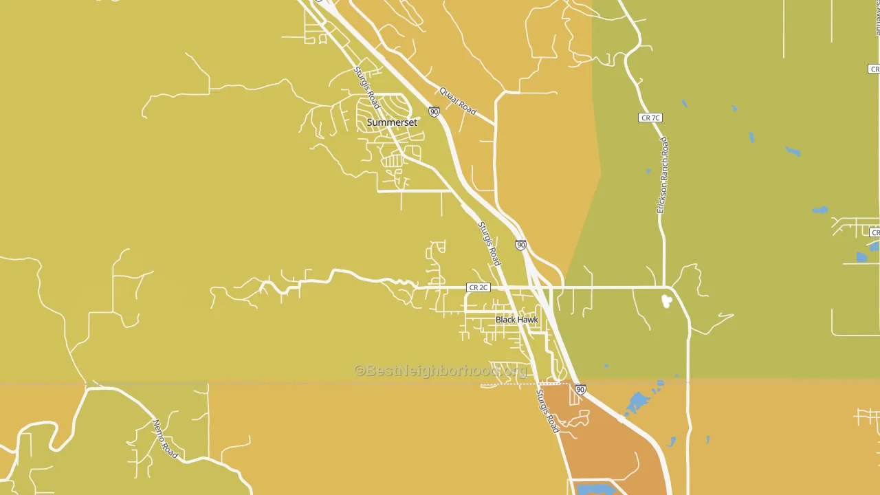Map of the best neighborhoods in the Black Hawk area, with better matches in green and worse matches in red