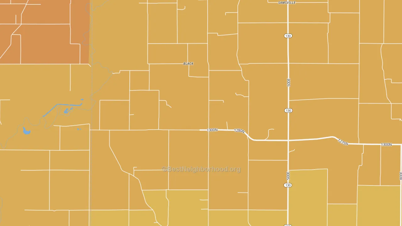 Map of the best neighborhoods in the Black area, with better matches in green and worse matches in red