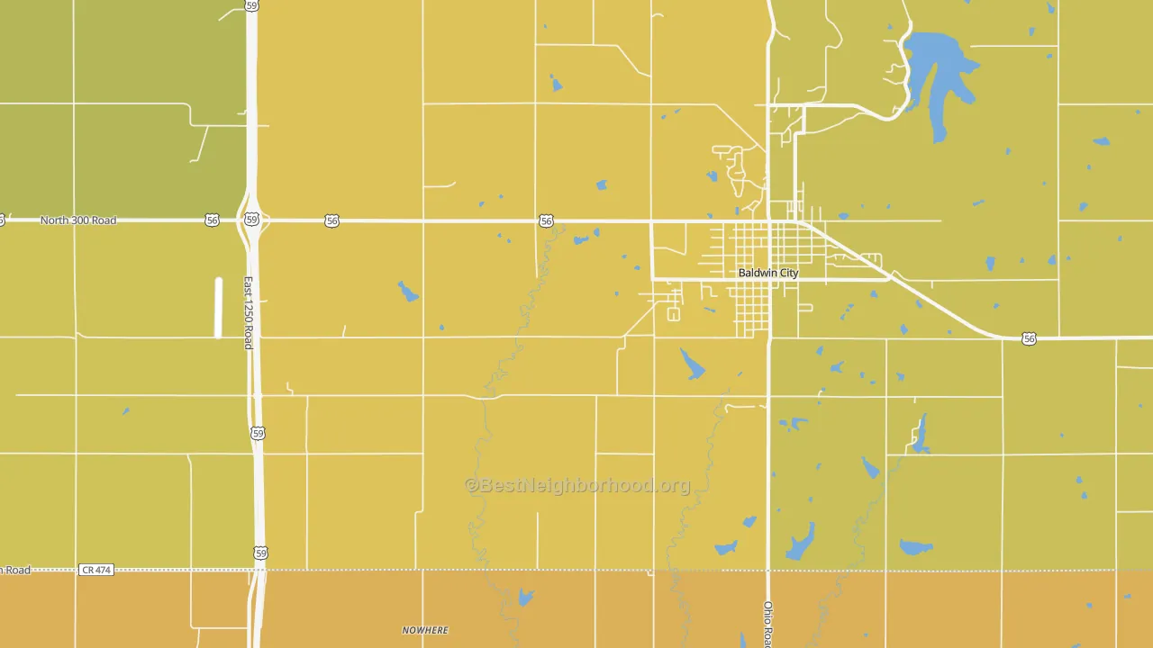 Map of the best neighborhoods in the Black Jack area, with better matches in green and worse matches in red