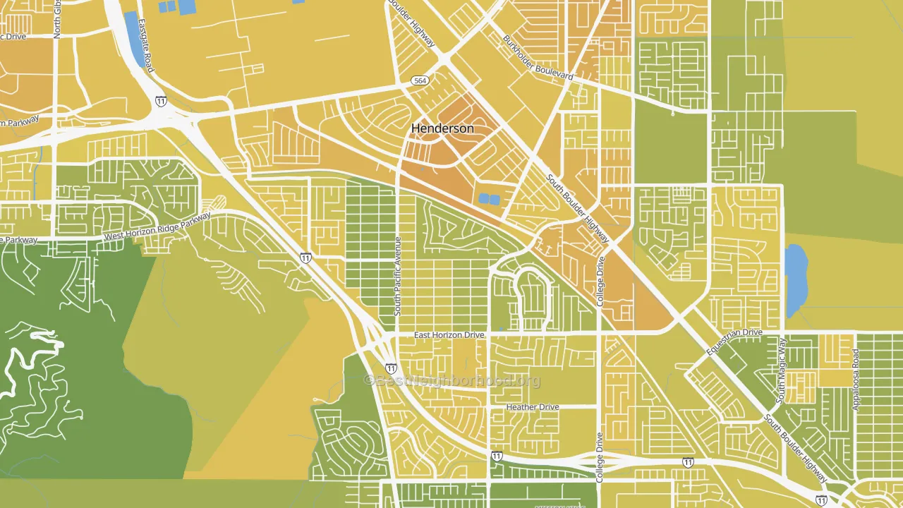 Map of the best neighborhoods in the Black Mountain, Henderson area, with better matches in green and worse matches in red