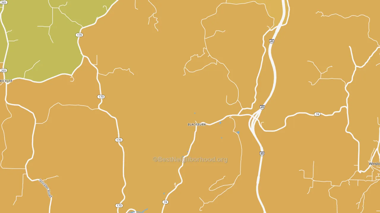 Map of the best neighborhoods in the Blackburn area, with better matches in green and worse matches in red
