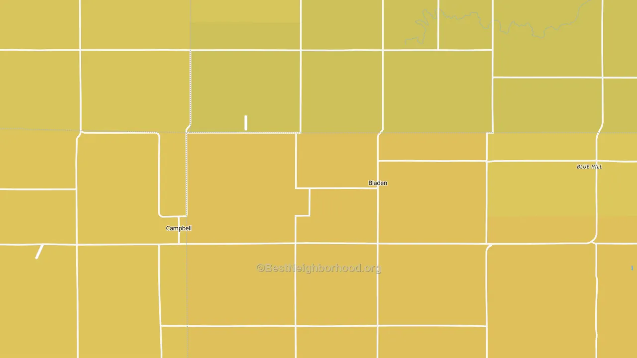 Map of the best neighborhoods in the Bladen area, with better matches in green and worse matches in red