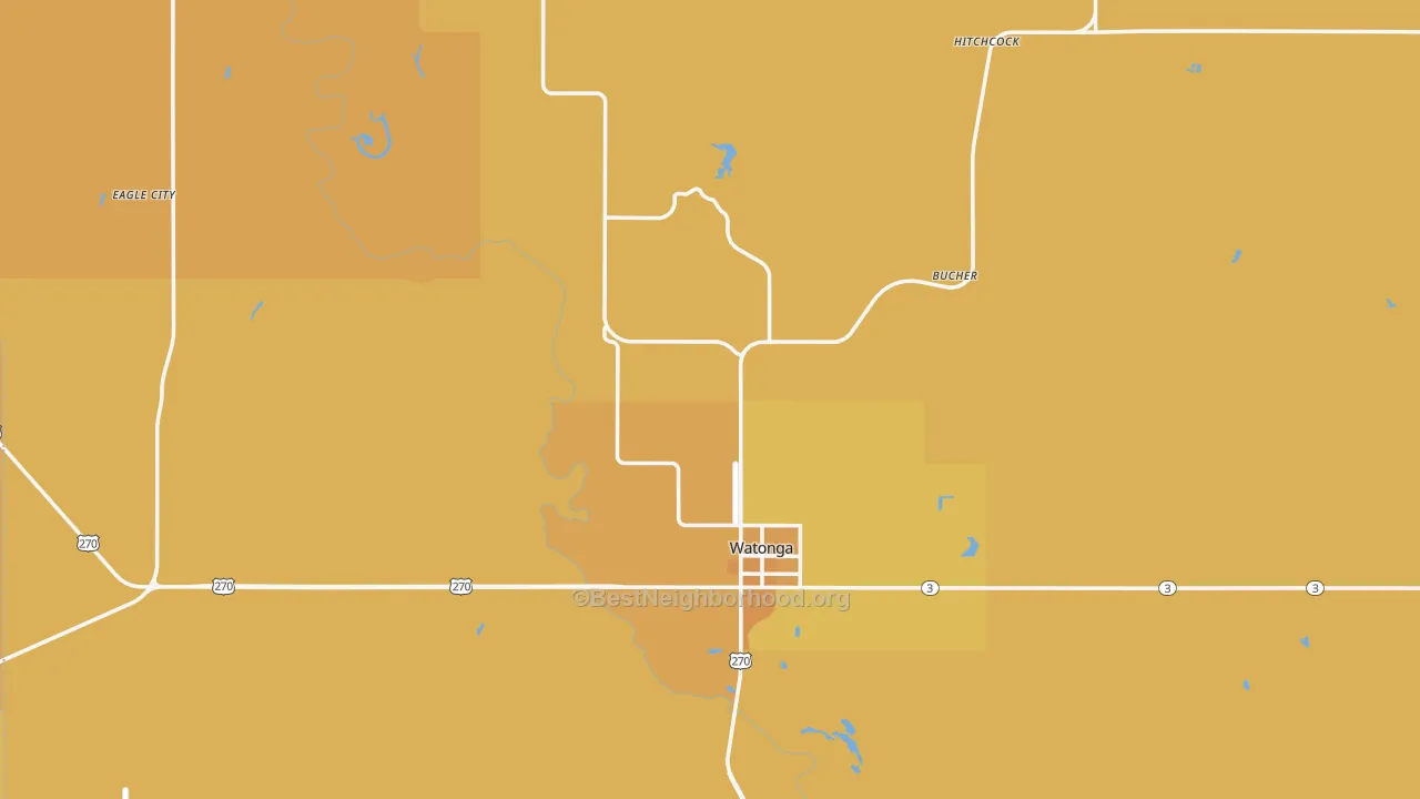 Map of the best neighborhoods in the Blaine County area, with better matches in green and worse matches in red