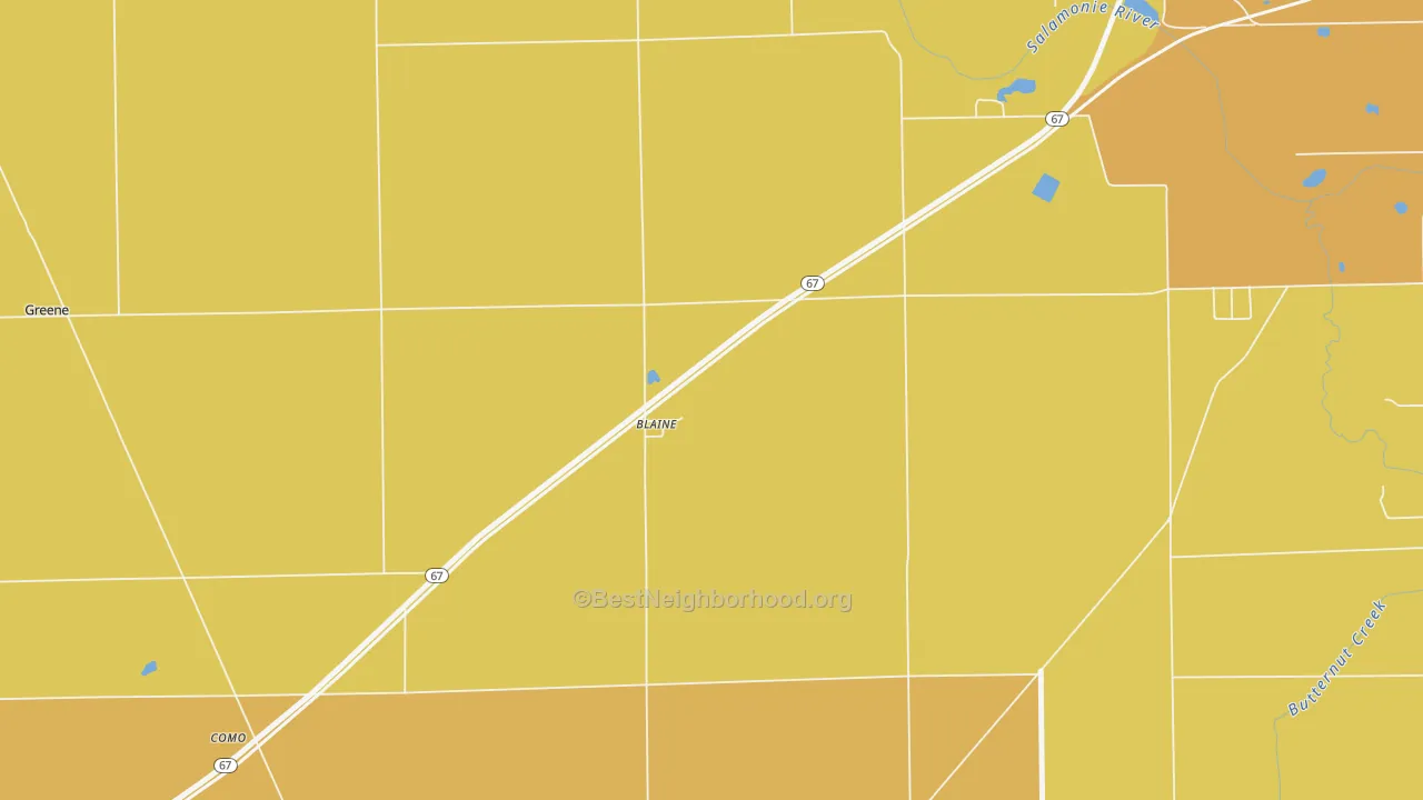 Map of the best neighborhoods in the Blaine area, with better matches in green and worse matches in red