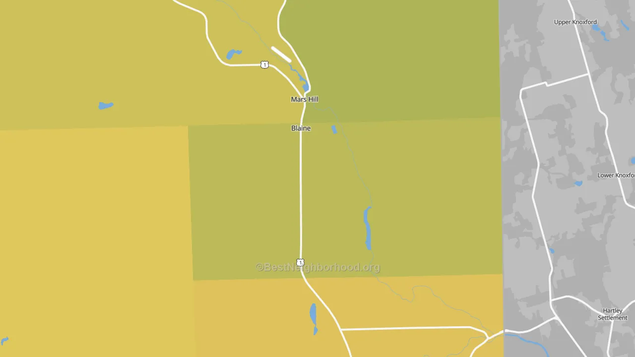 Map of the best neighborhoods in the Blaine area, with better matches in green and worse matches in red