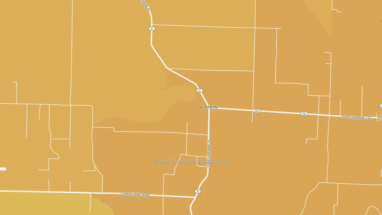 Map of the best neighborhoods in the Blakemore area, with better matches in green and worse matches in red