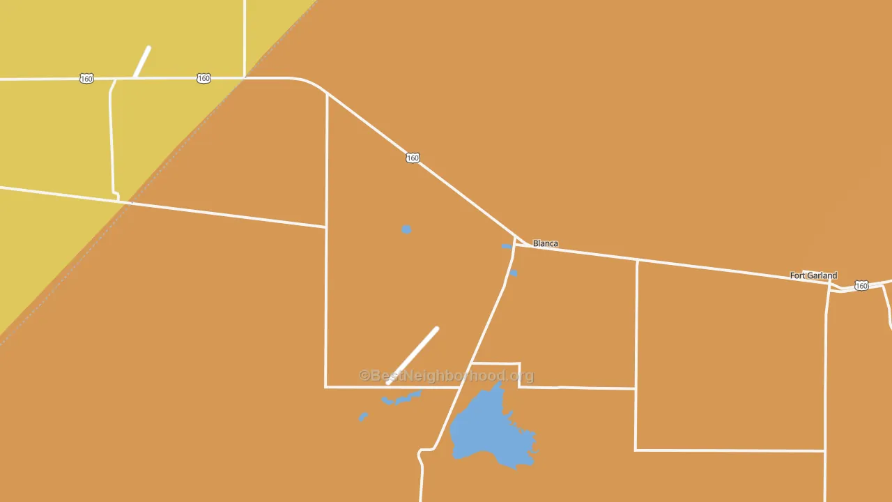 Map of the best neighborhoods in the Blanca area, with better matches in green and worse matches in red