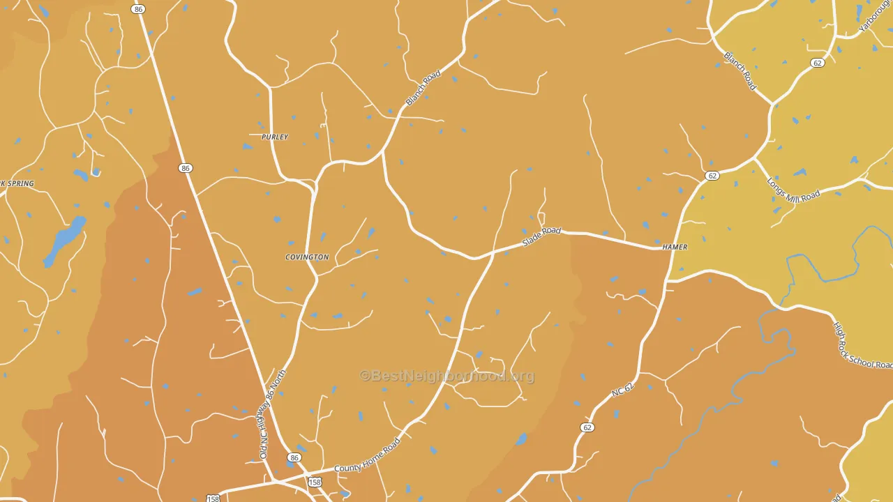 Map of the best neighborhoods in the Blanch area, with better matches in green and worse matches in red