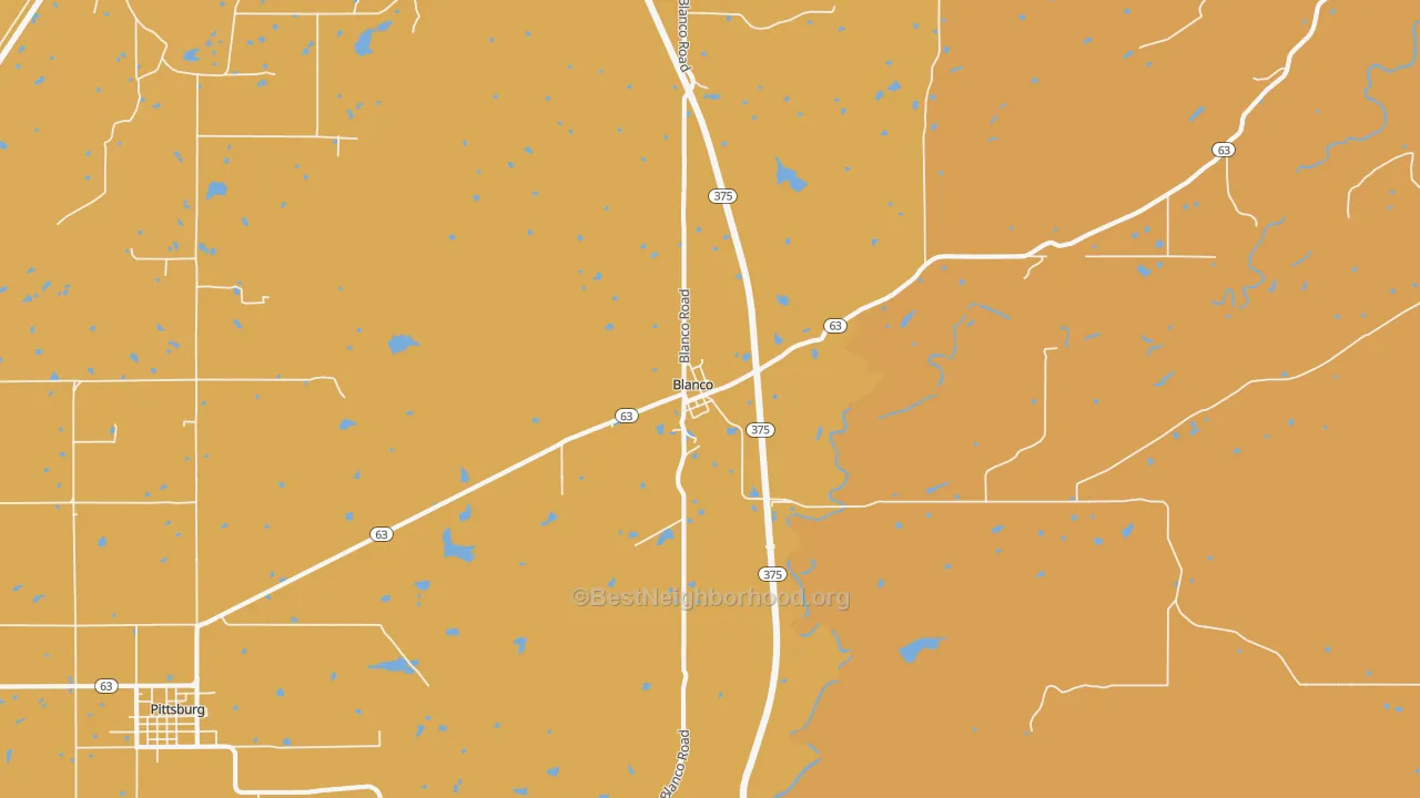 Map of the best neighborhoods in the Blanco area, with better matches in green and worse matches in red