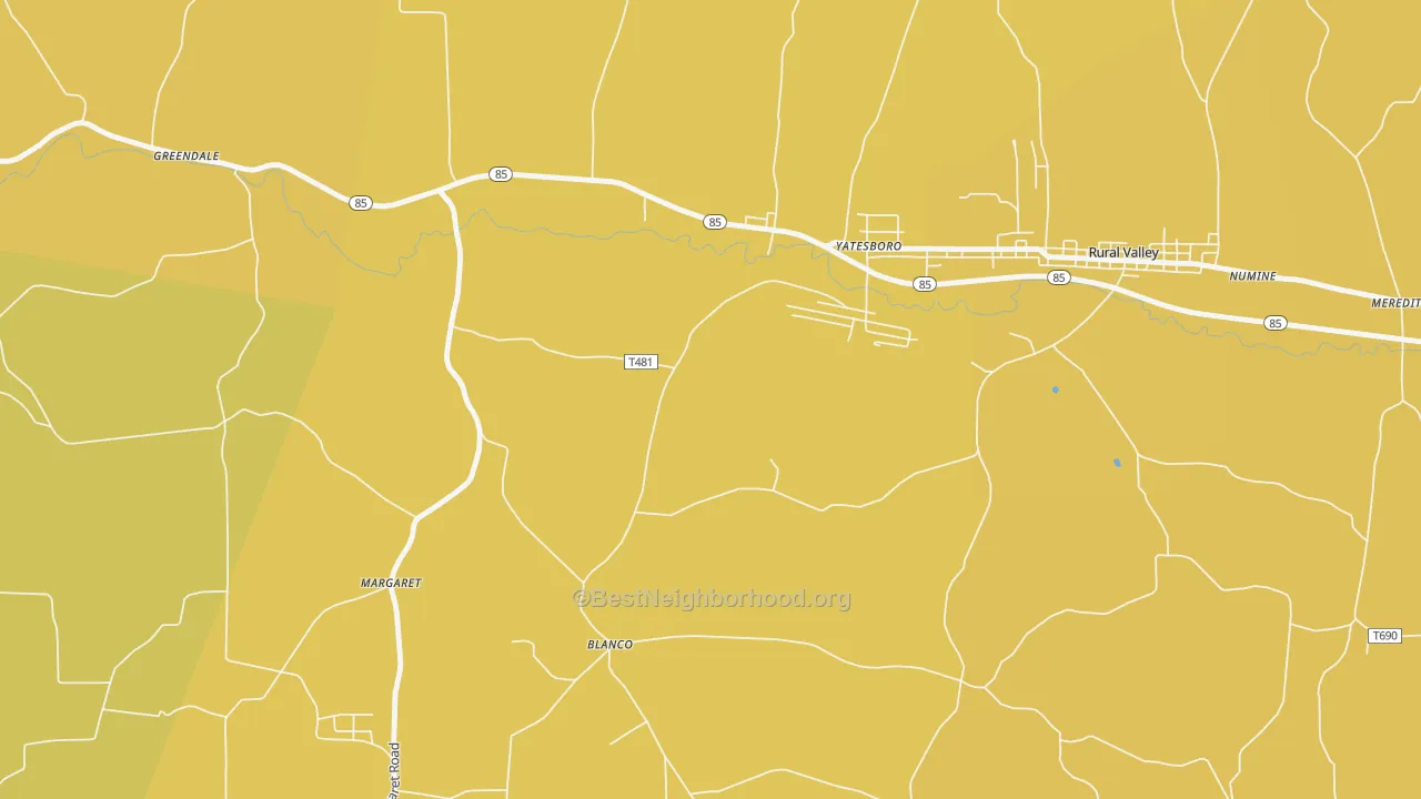 Map of the best neighborhoods in the Blanco area, with better matches in green and worse matches in red