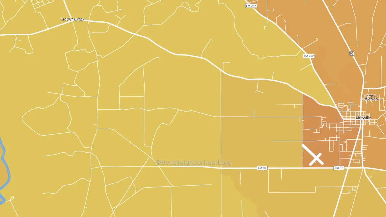 Map of the best neighborhoods in the Bleakwood area, with better matches in green and worse matches in red