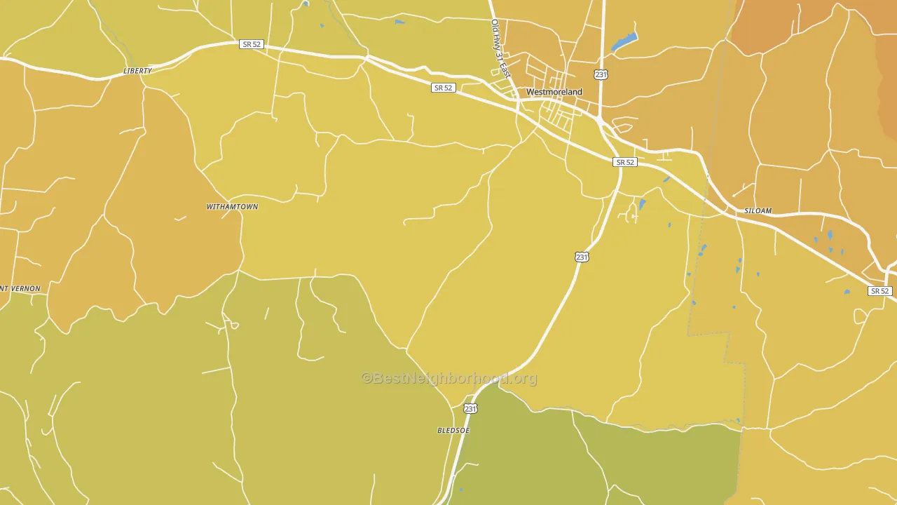 Map of the best neighborhoods in the Bledsoe area, with better matches in green and worse matches in red