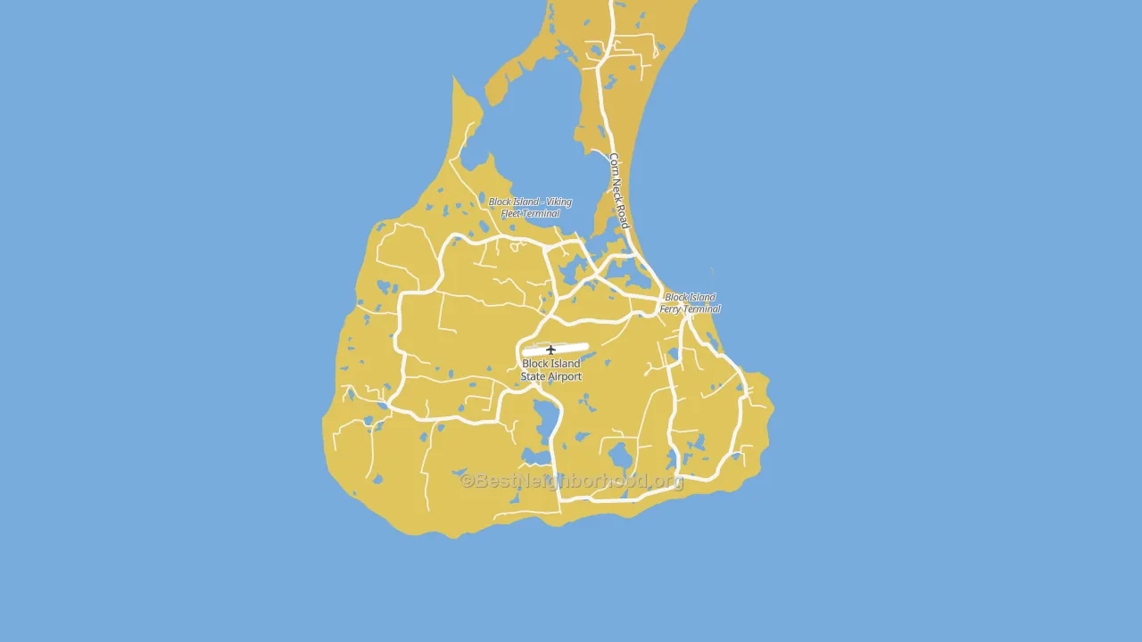 Map of the best neighborhoods in the Block Island area, with better matches in green and worse matches in red