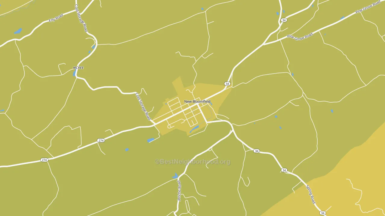 Map of the best neighborhoods in the Bloomfield area, with better matches in green and worse matches in red