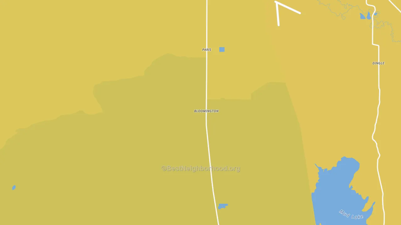 Map of the best neighborhoods in the Bloomington area, with better matches in green and worse matches in red