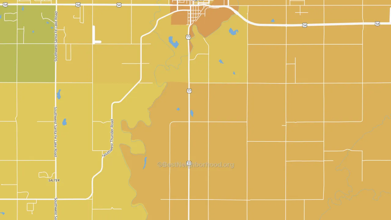 Map of the best neighborhoods in the Bloomington area, with better matches in green and worse matches in red