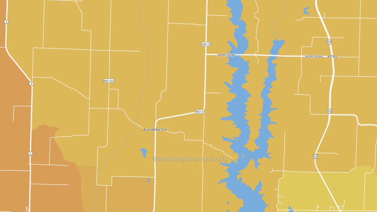 Map of the best neighborhoods in the Bloomington area, with better matches in green and worse matches in red