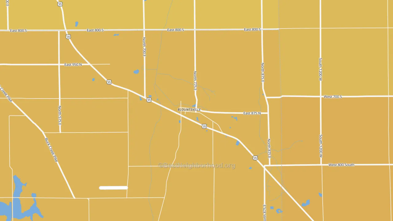 Map of the best neighborhoods in the Blountsville area, with better matches in green and worse matches in red