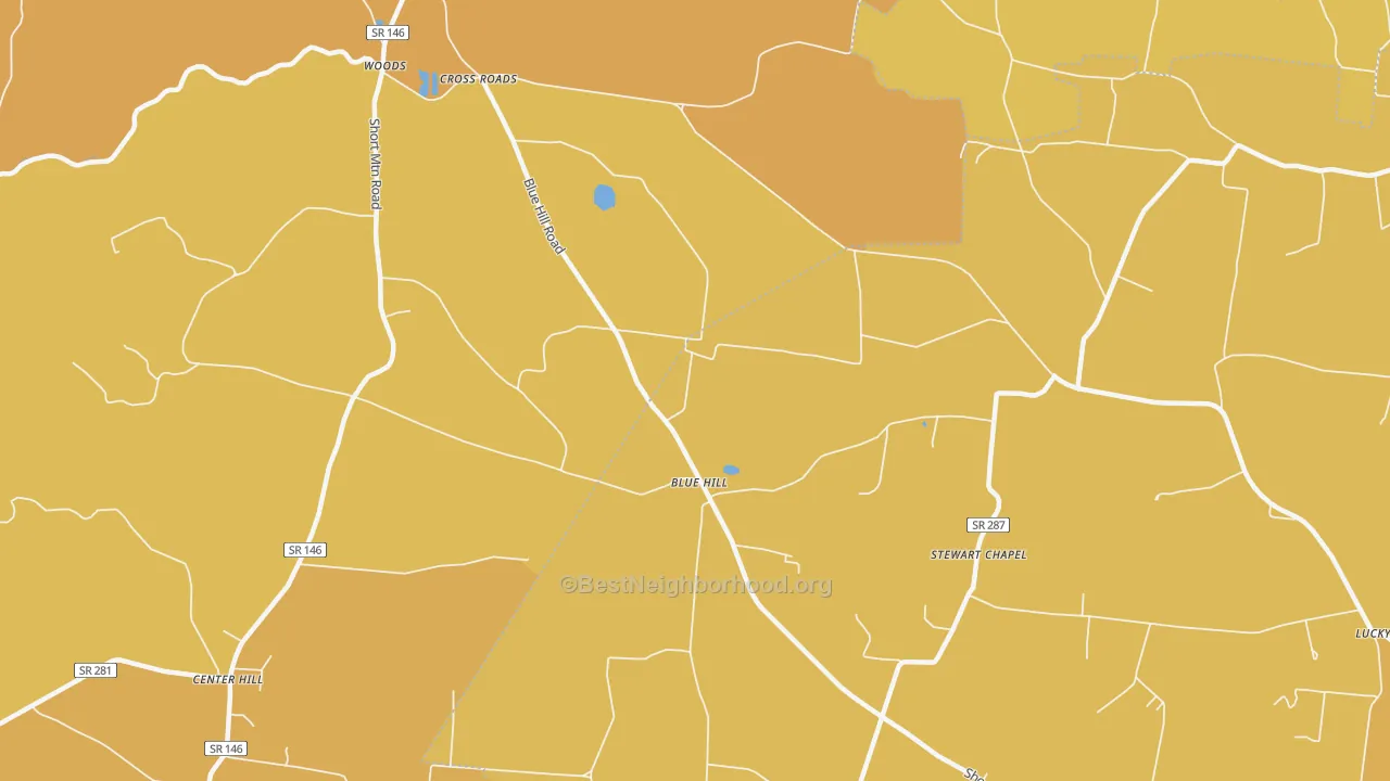 Map of the best neighborhoods in the Blue Hill area, with better matches in green and worse matches in red