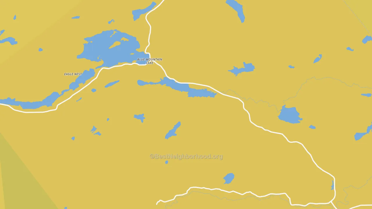 Map of the best neighborhoods in the Blue Mountain Lake area, with better matches in green and worse matches in red