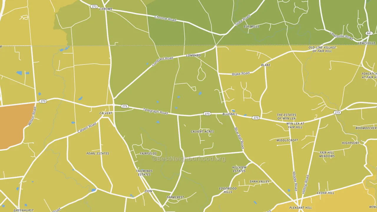 Map of the best neighborhoods in the Blueball area, with better matches in green and worse matches in red