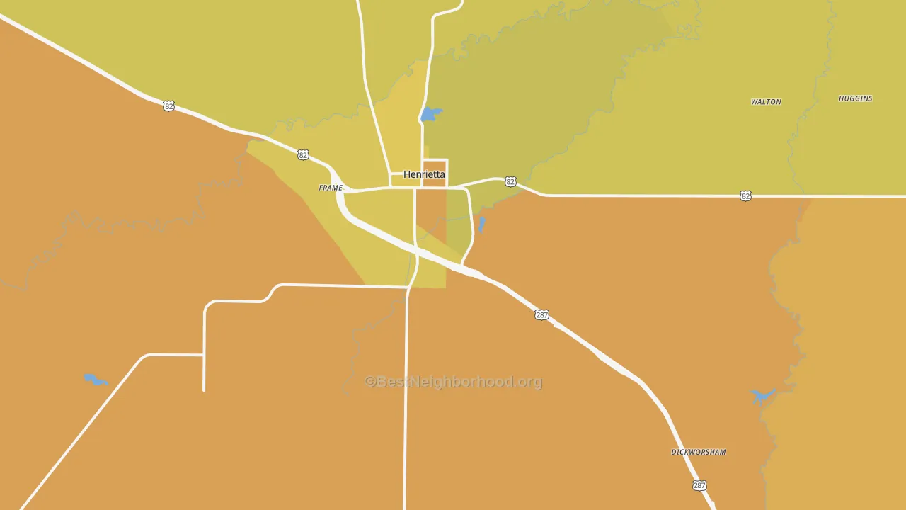 Map of the best neighborhoods in the Bluegrove area, with better matches in green and worse matches in red