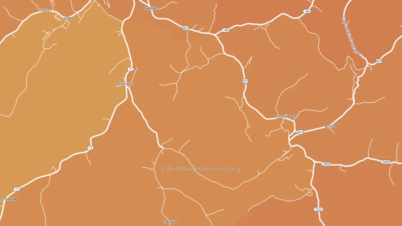 Map of the best neighborhoods in the Bluehole area, with better matches in green and worse matches in red
