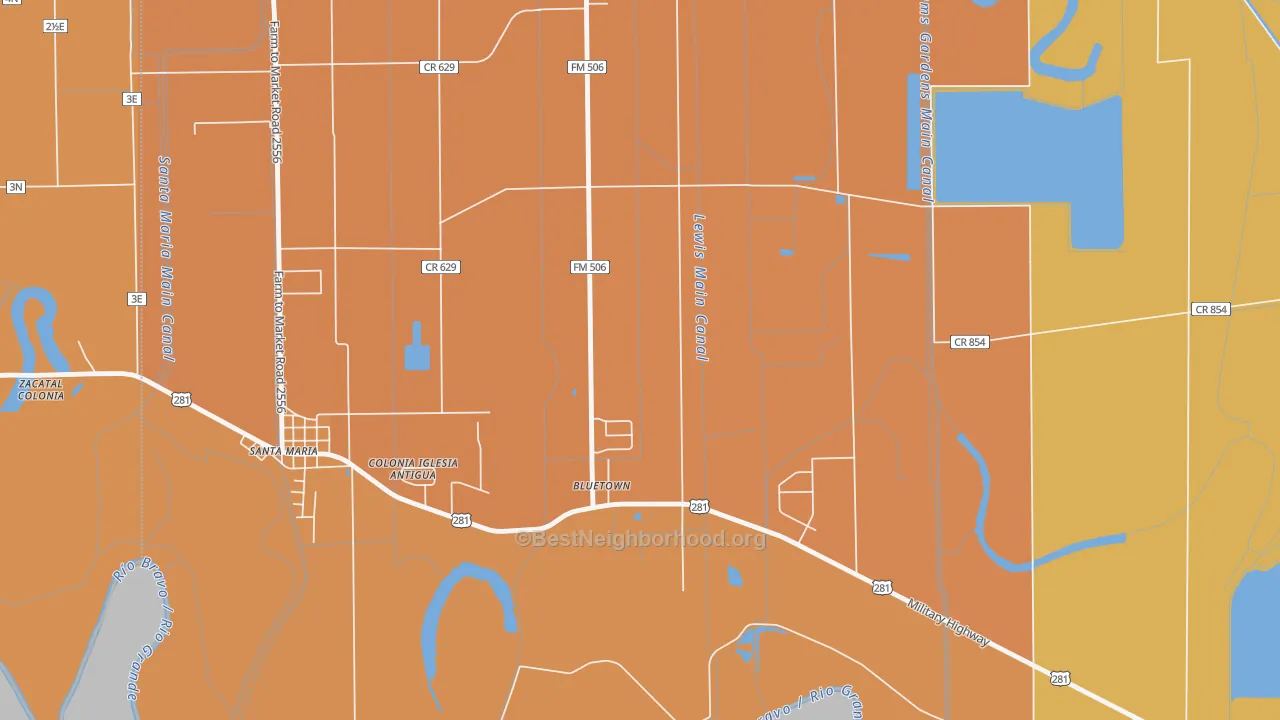 Map of the best neighborhoods in the Bluetown area, with better matches in green and worse matches in red