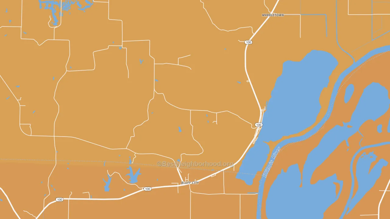 Map of the best neighborhoods in the Bluff City area, with better matches in green and worse matches in red